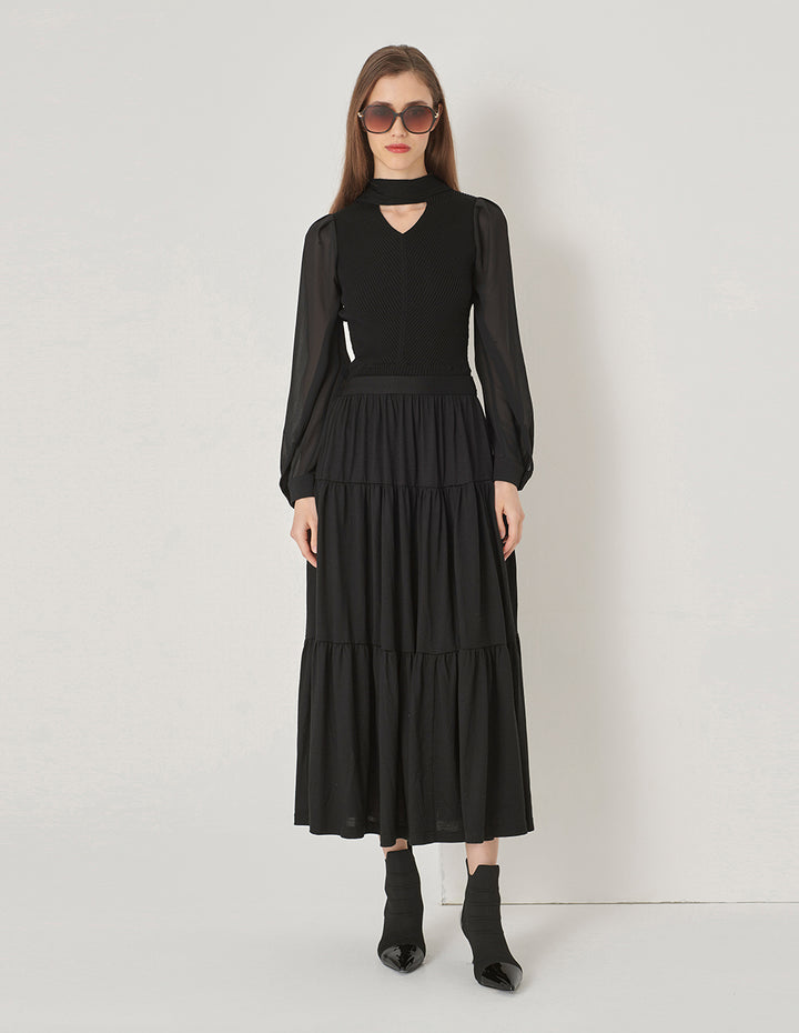 MARYLING Black Bow Neck Knitted Top