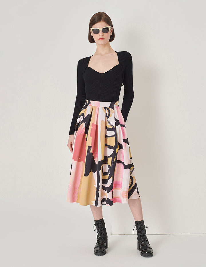 MARYLING V-Neck Knitted Art Print Dress