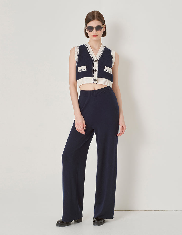 MARYLING Blue And White Contrasting Knitted Cardigans