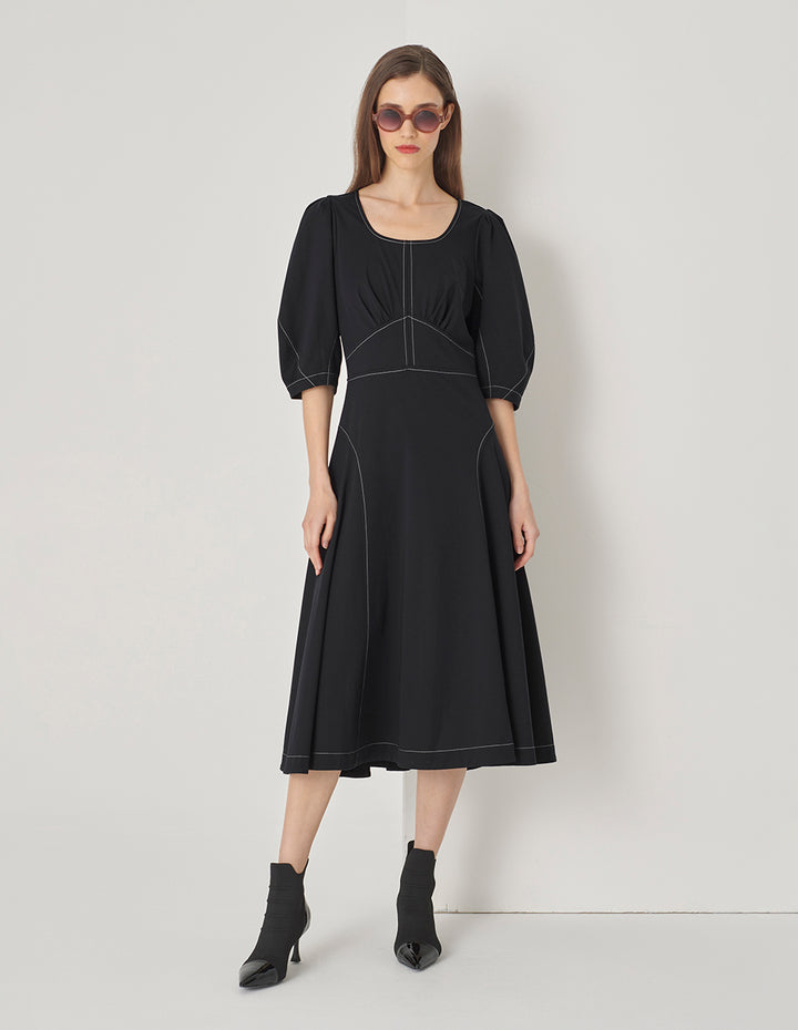 MARYLING Black And White Contrast Thread Knit Dress
