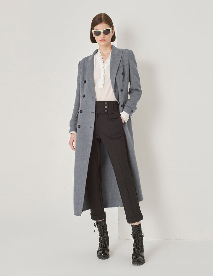 MARYLING Gray Suit Collar Double-Sided Woolen Long Coat
