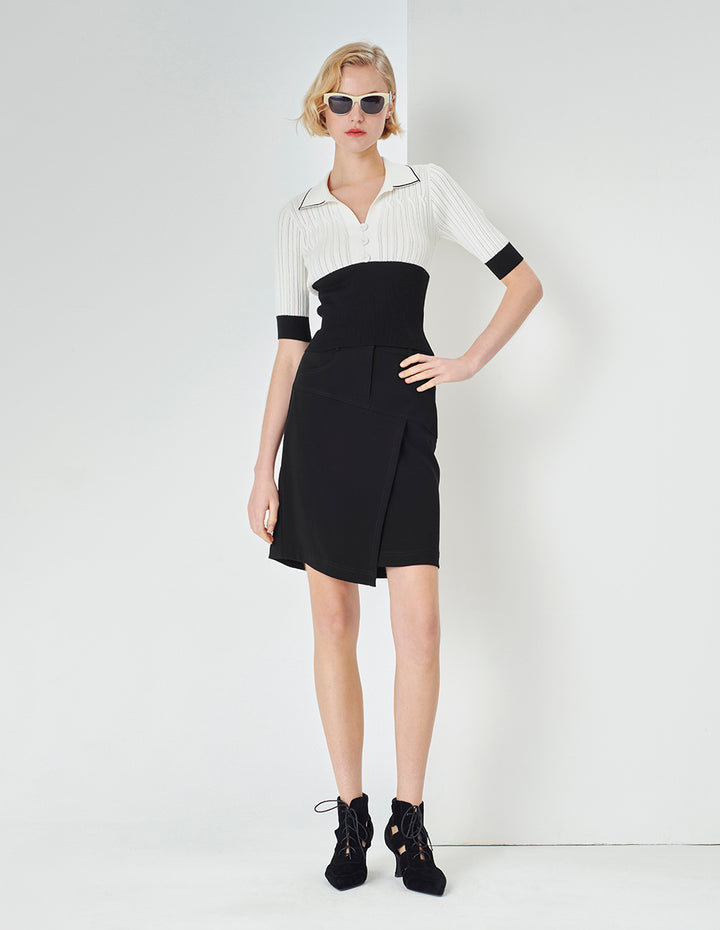 MARYLING Black Asymmetric Hem Pencil Skirt