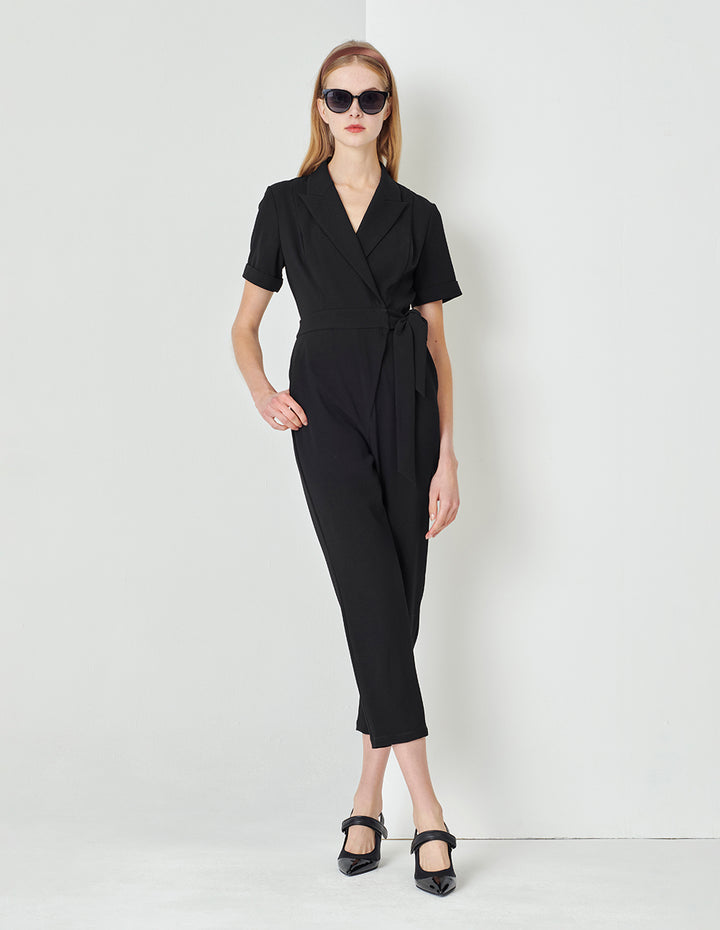 MARYLING Black Short-Sleeved Suit-Style Strap Jumpsuit