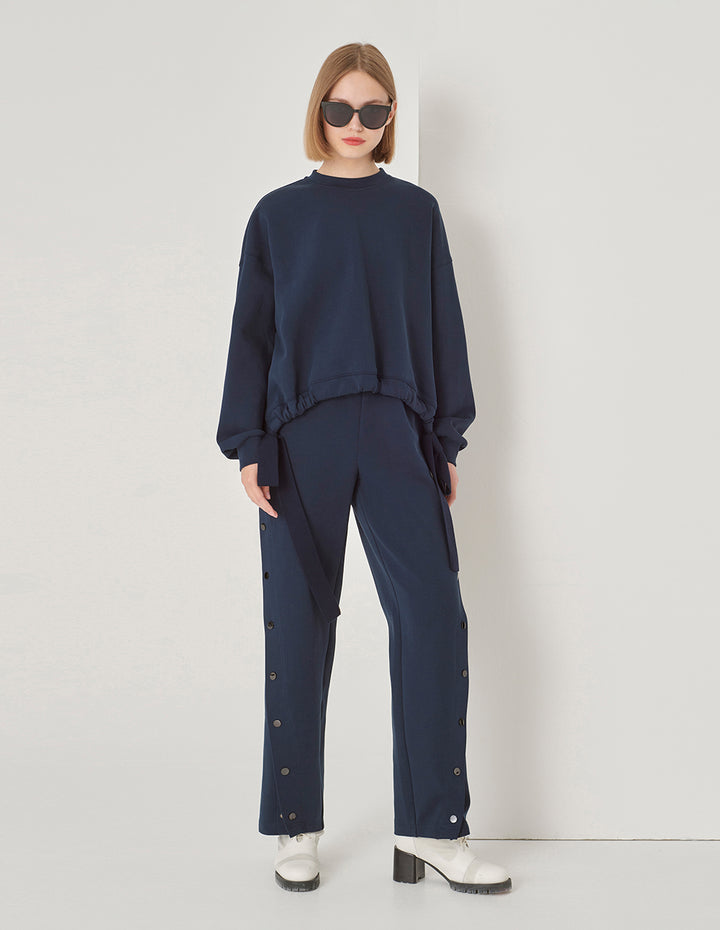 MARYLING Navy Slit Space Cotton Pants