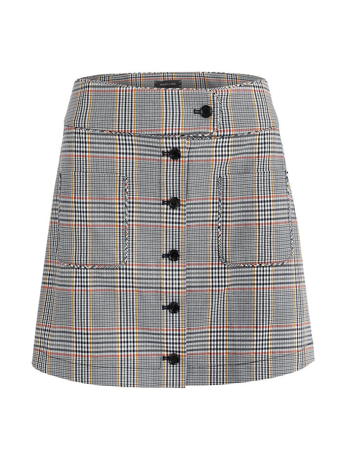 MARYLING Tartan Pattern Button Detail Mini Skirt