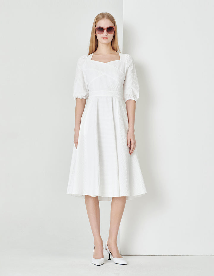 MARYLING White V-Neck Crossed Maxi Dress With Big Hem