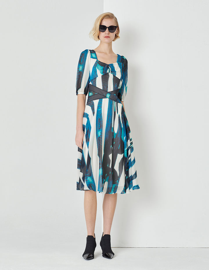 MARYLING Art Striped Print Georgette Dress