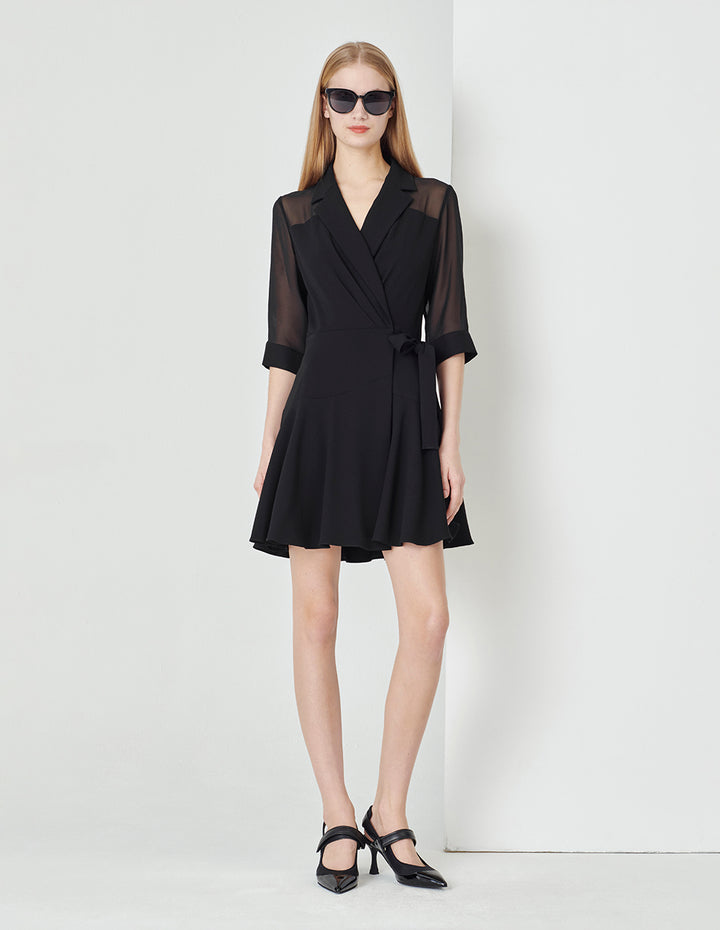 MARYLING Black One-Piece Strappy Ruffled Skirt Suit Dress