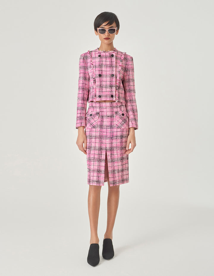 MARYLING Plaid Tweed Straight-Fit Hip Skirt