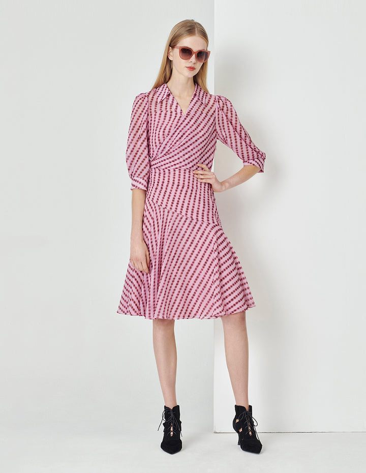 MARYLING Pink Bubble Georgette Long Sleeve Dress