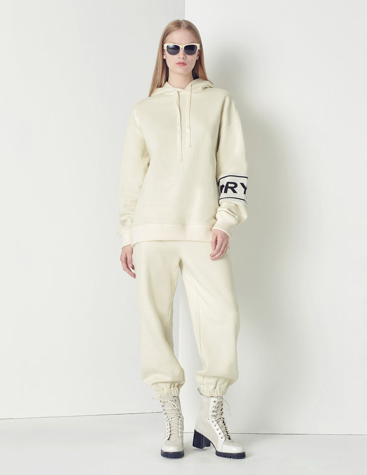 MARYLING off-white simple and elegant wool with stitching sweatpants