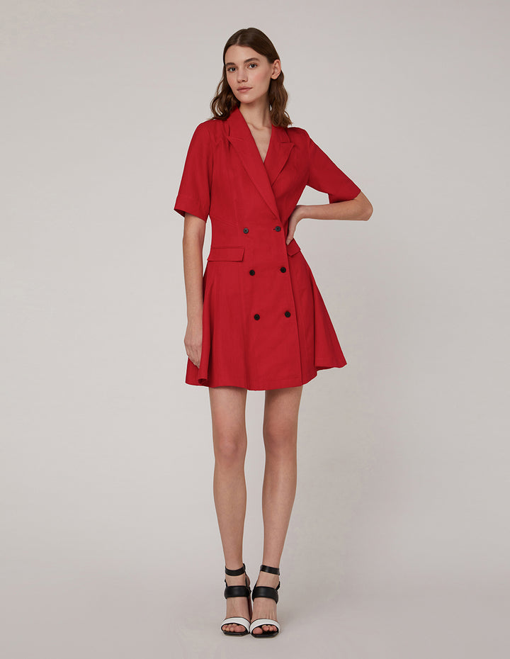 MARYLING Red double-breasted suit collar dress