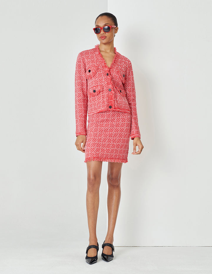 MARYLING Sweet Pink Plaid Knitted Skirt