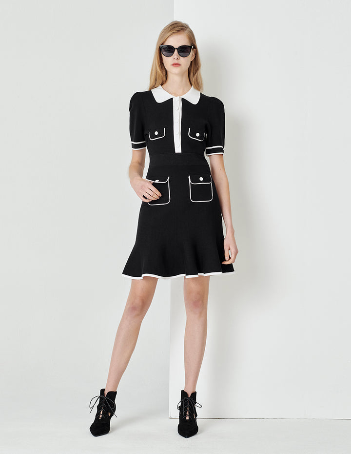 MARYLING Black And White Colour Contrast Knitted Dress