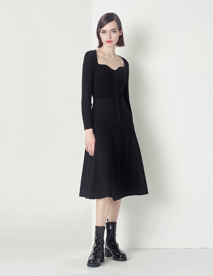 Maryling Black Slim Fit Knitted Dress
