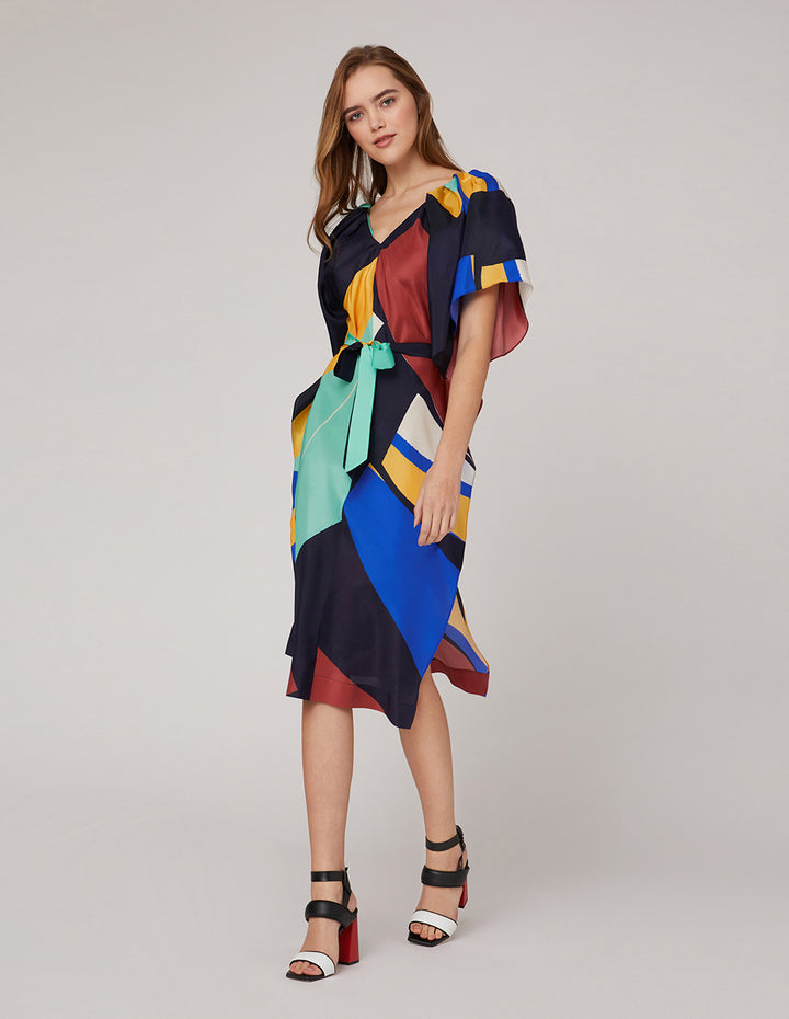 MARYLING V-neck ruffled sleeves dress