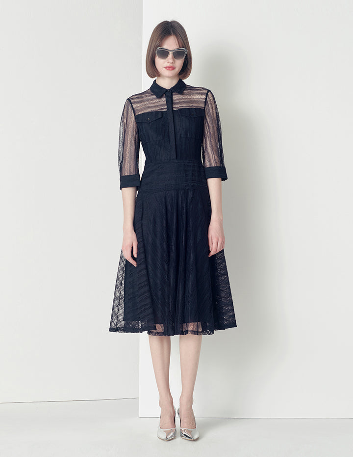 MARYLING Dark Blue Lace Shirt Dress