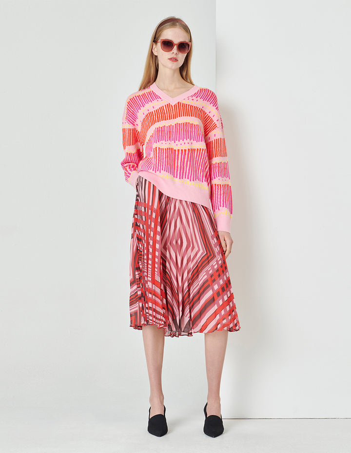 MARYLING  Strawberry Cream V-Neck Knitted Pullover