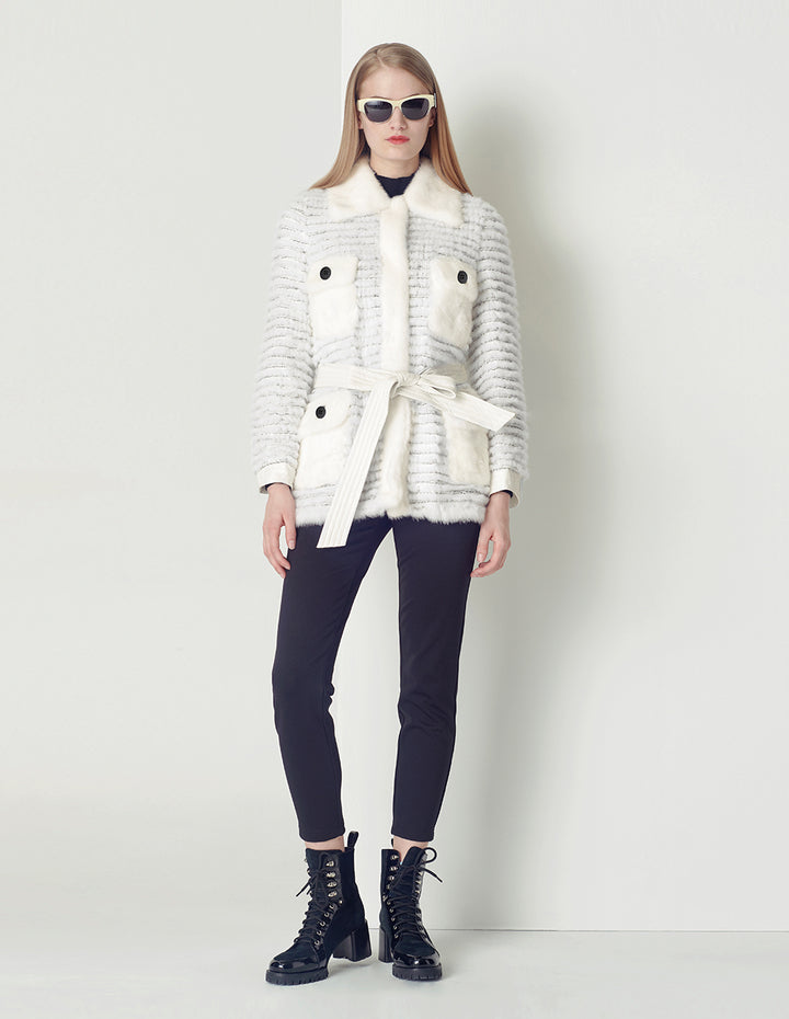 MARYLING Luxury White Panel Tweed Jacket