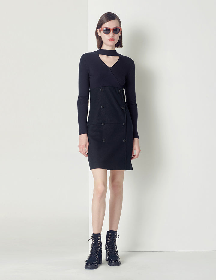 MARYLING midnight blue V-neck hollow shift knit dress
