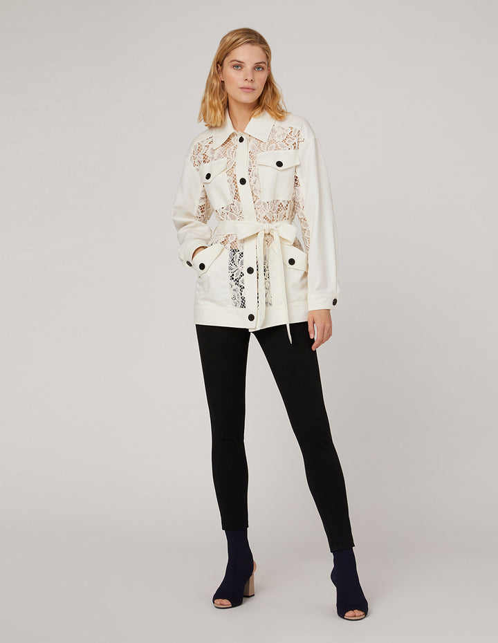 MARYLING Lace pockets self-belt Jacket