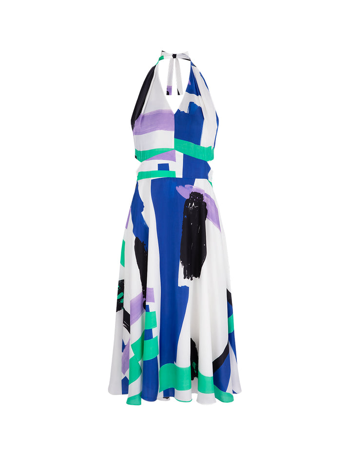 MARYLING Colourful Art Graffiti V Neck Halter Neck Backless Printed Dress