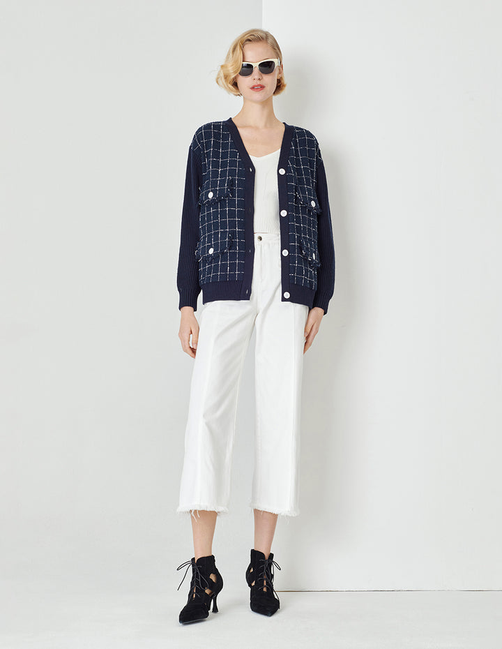 MARYLING Blue And White Check Needle Shuttle Jacket
