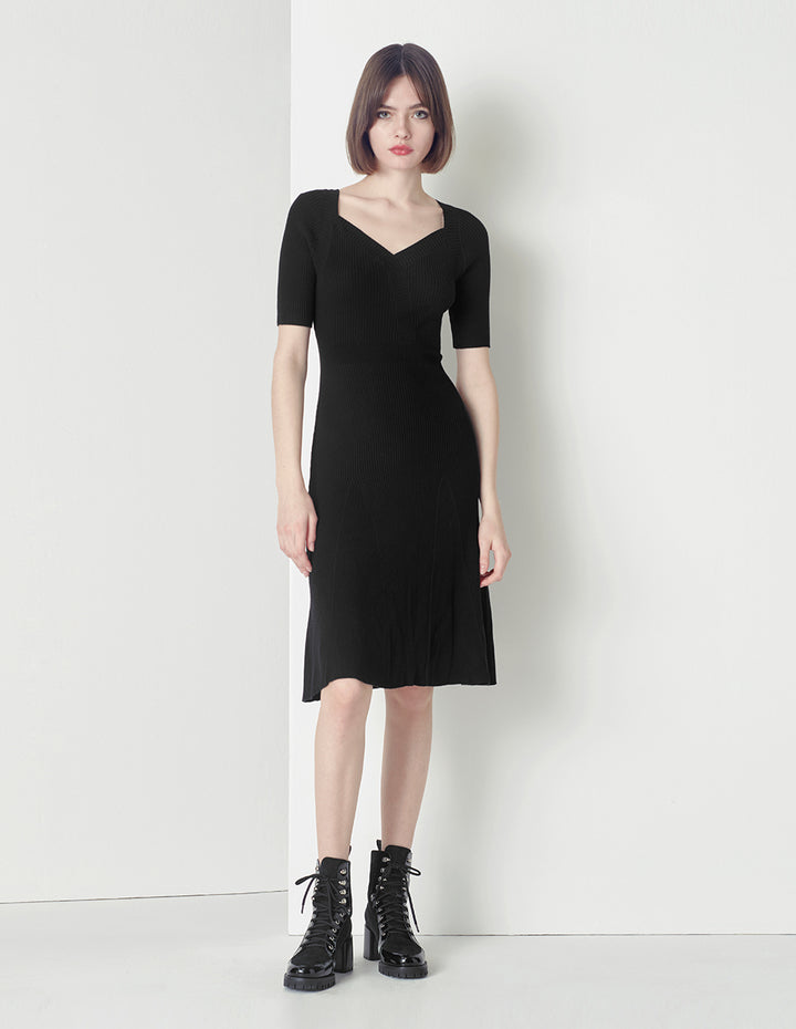 MARYLING V-neck A-line with Cable knitted Dress