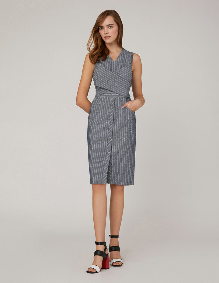 MARYLING Overlapping waistband striped sleeveless dress