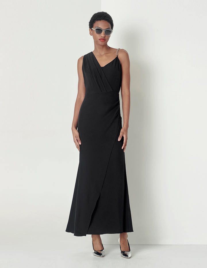 MARYLING Black asymmetric chain evening dress
