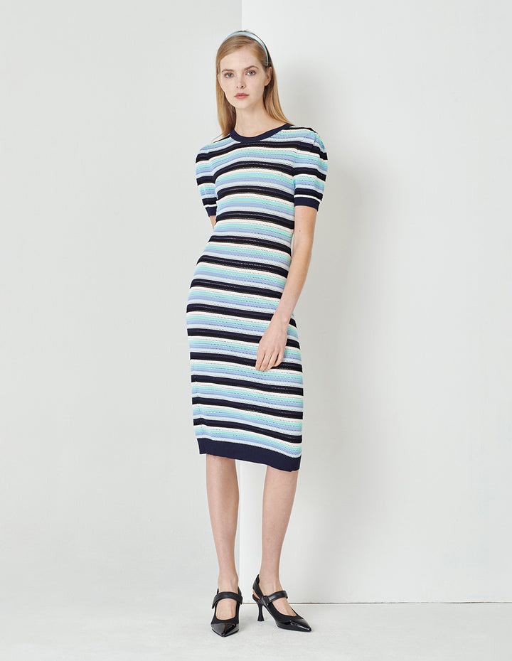 MARYLING Blue-Green Striped Knit Dress