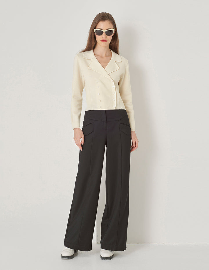 MARYLING Lapel-Collar Skinny Double-Breasted Sweater Top