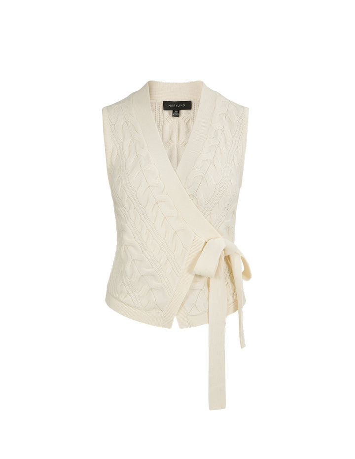 Maryling Off-White Cross Tie Wool Vest