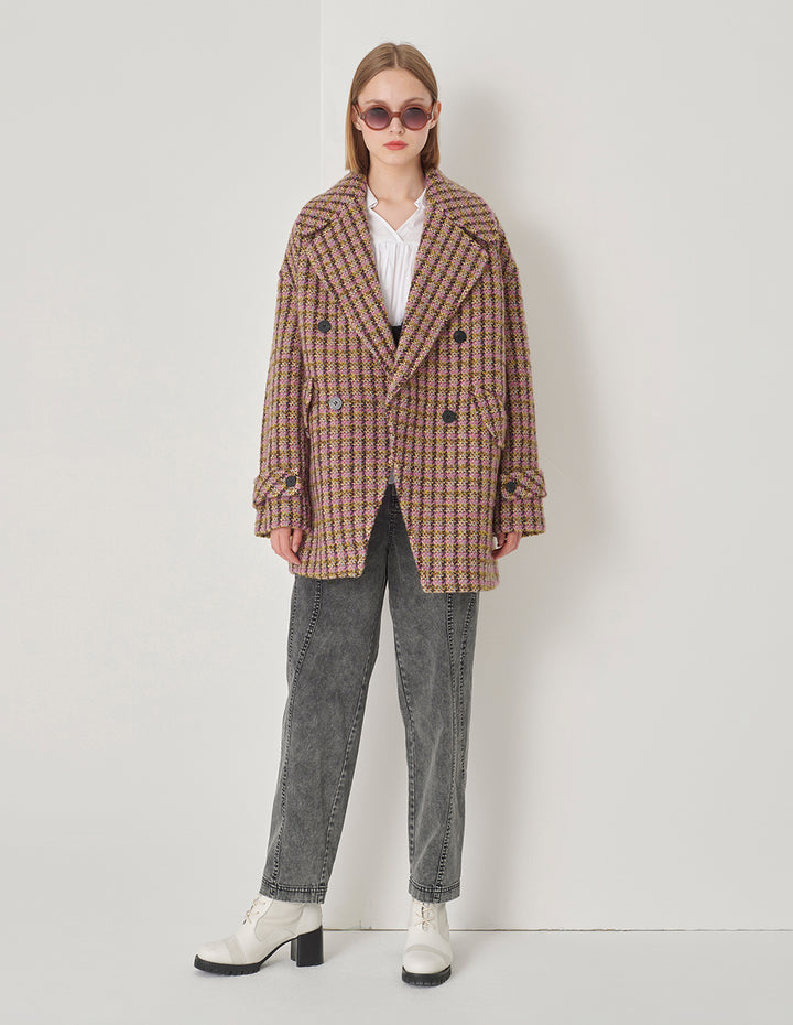 MARYLING Large Lapel Double-Breasted H-Shaped Midi Coat