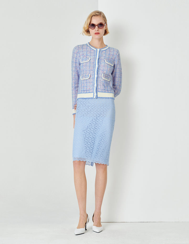 MARYLING Powder Blue Round Neck Knitted Cardigan