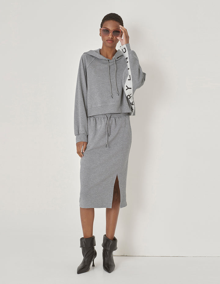 MARYLING Gray Logo Patchwork Short Hooded Sweatshirt