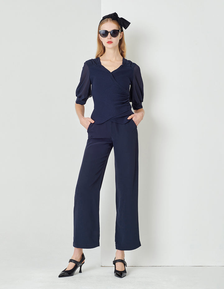 MARYLING Midnight Blue V-Neck Needle Pullover