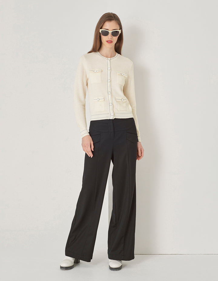 MARYLING Off-White Crewneck Knit Cardigan