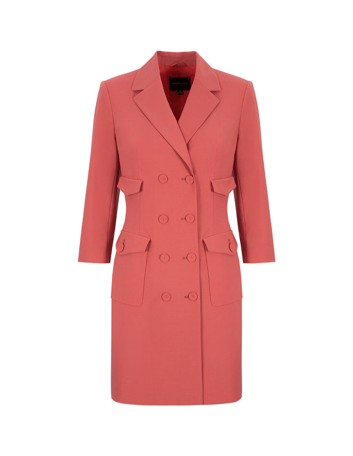 MARYLING Coral Blazer Collar Multi Pocket Long Sleeve Dress