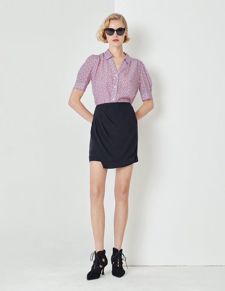 MARYLING Dark Blue Pleated Asymmetric Skirt