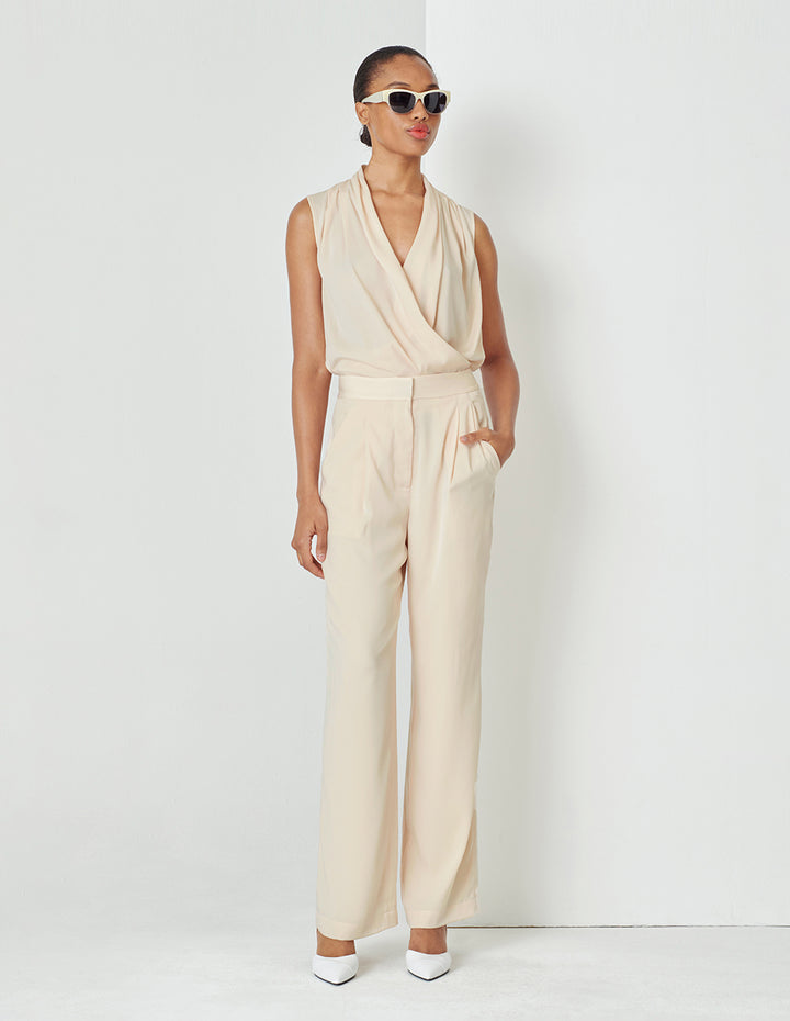 MARYLING Cream Yellow Mid Waist Wide Leg Pants