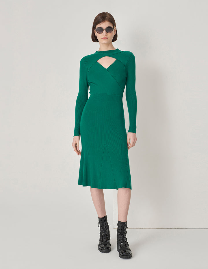 MARYLING Green Half Mock Neck Crossover Mermaid Knit Dress