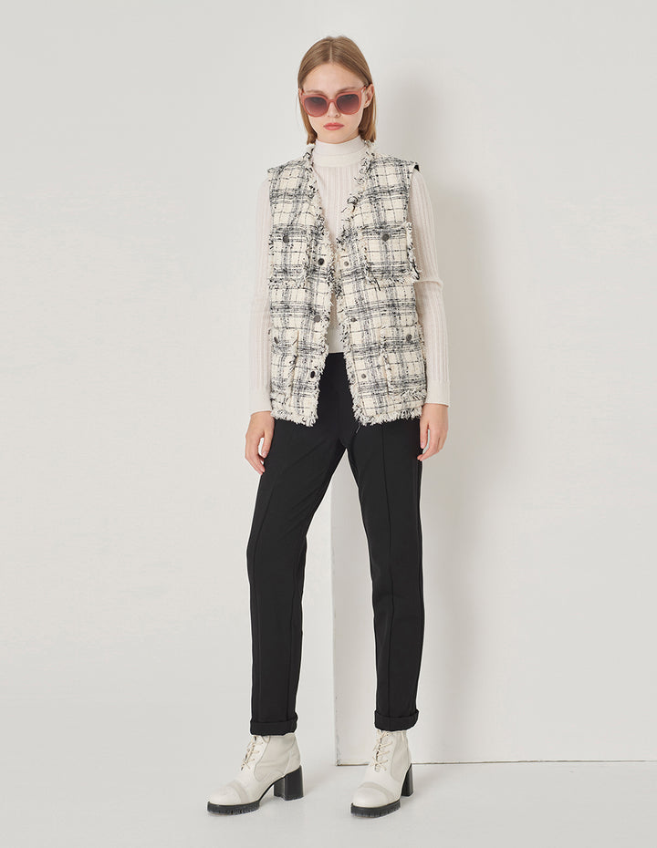 MARYLING Black Stretch Fleece Straight-Leg Trousers