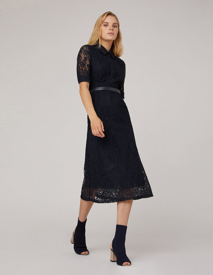 MARYLING Lace Flared Shirt Dress