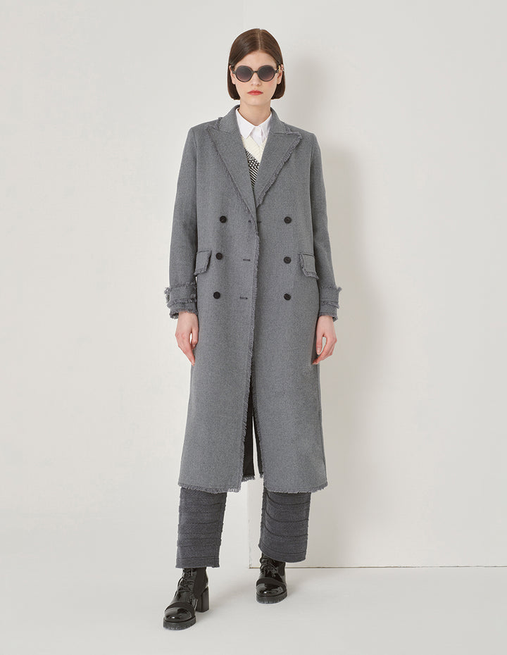 MARYLING Gray Suit Collar Double-Sided Woolen Long Coat