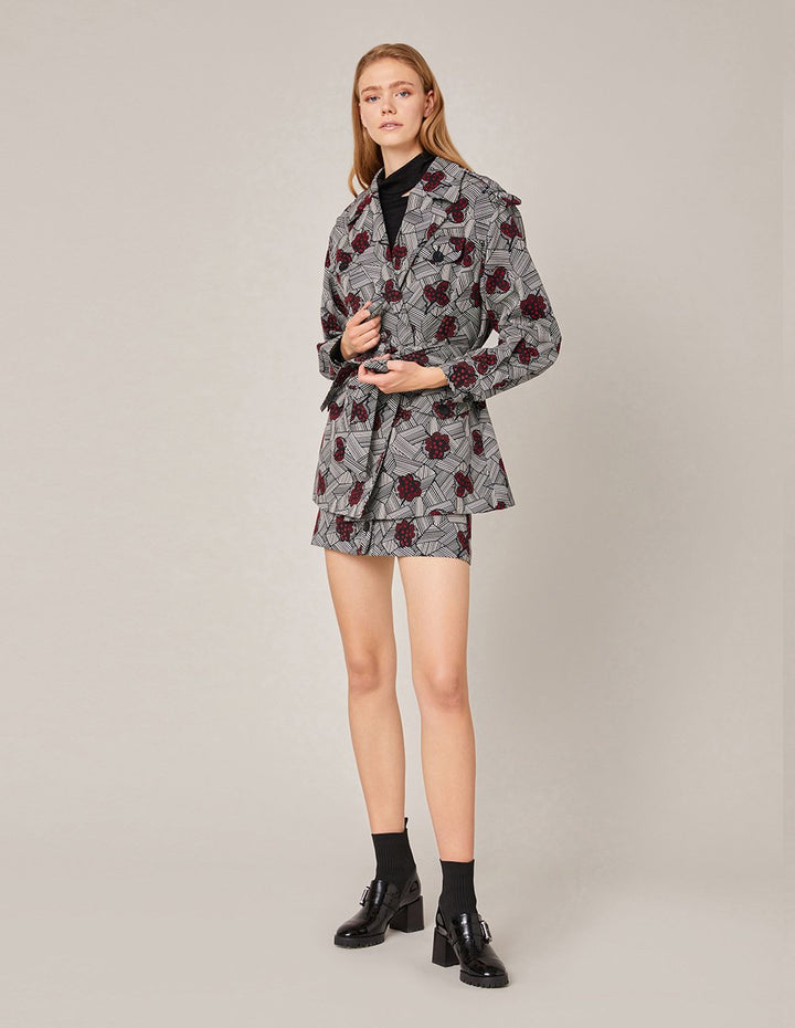 MARYLING Rose Pattern Jacquard Mini Skirt