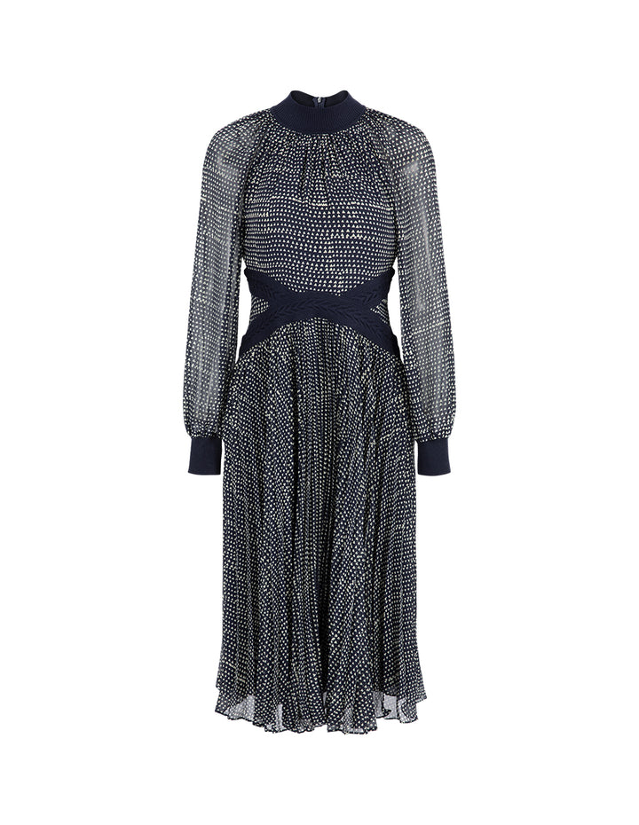 MARYLING Turtleneck Knit Woven Dress