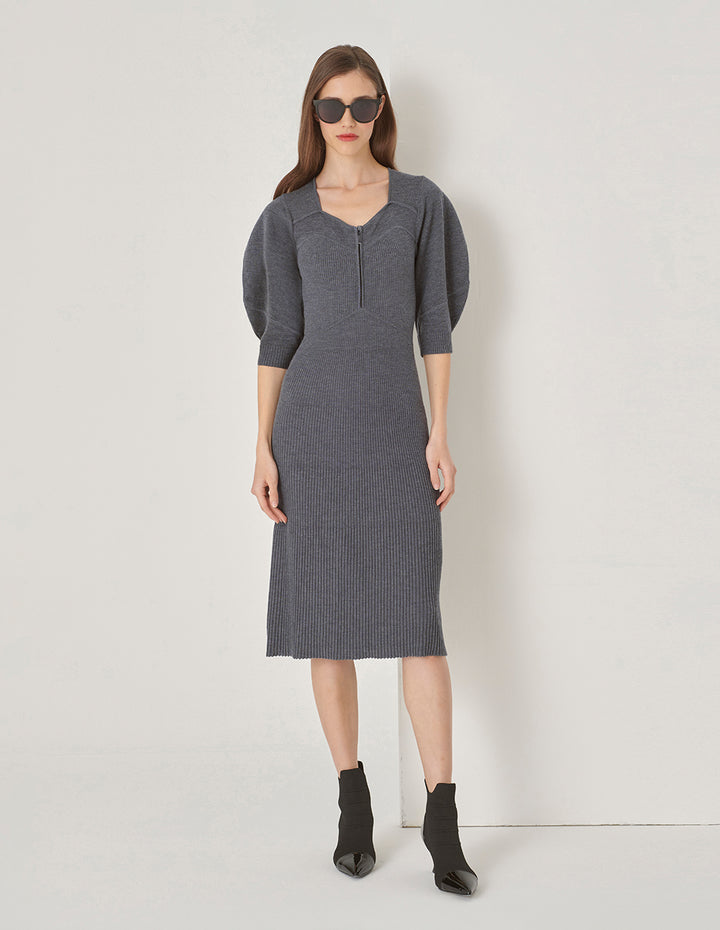 MARYLING Gray Metal Zip Knit Dress