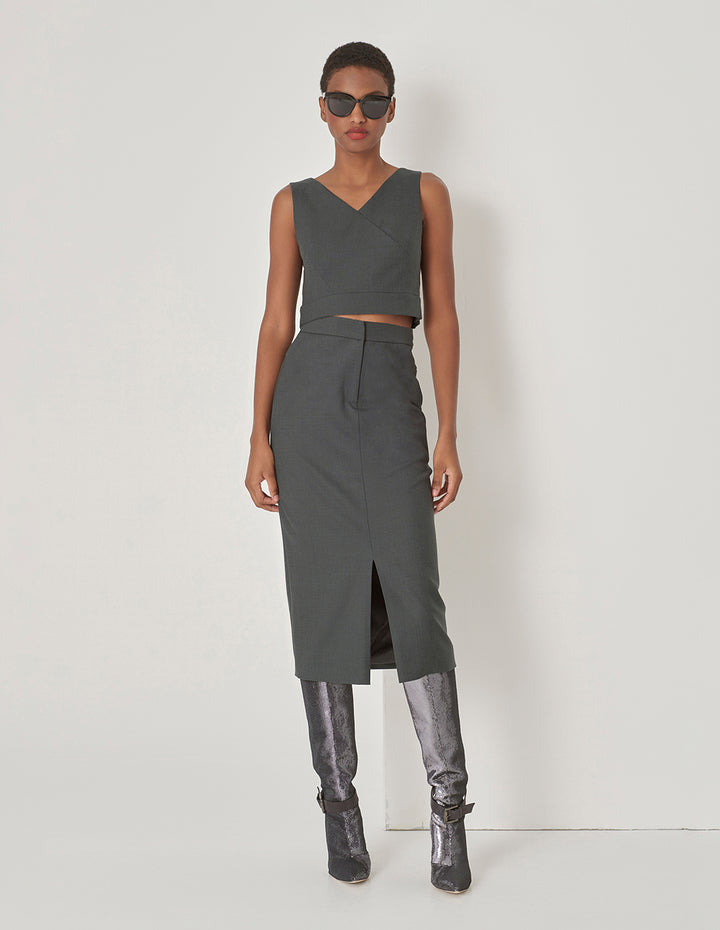 MARYLING Grey Cyan Cross Split Tank Top