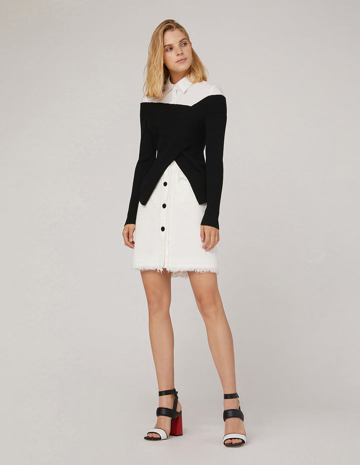 MARYLING Tweed Fringe Hem Mini Skirt